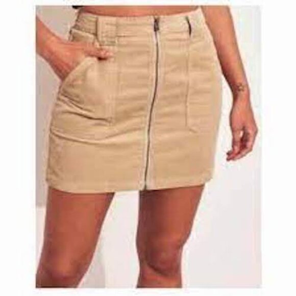 Hollister Ultra High Rise Tan Corduroy Zip Thru Skirt - Size 3 - Picture 1 of 6